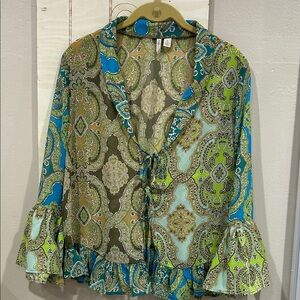 NWOT Cato Green and Blue Paisley Open Blouse